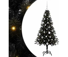 Kalėdų eglutė su 150 LED s stovu Juoda 150 cm PVC