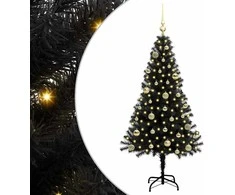 Kalėdų eglutė su 150 LED s stovu Juoda 150 cm PVC