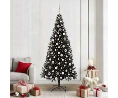 Kalėdų eglutė su 300 LED s stovu Juoda 210 cm PVC