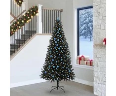 Kalėdų eglutė su 300 LED s stovu Juoda 240 cm PVC
