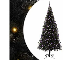 Kalėdų eglutė su 300 LED s stovu Juoda 240 cm PVC