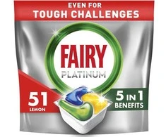 Indaplovių tabletės Fairy Platinum All In One Lemon, 51 vnt.