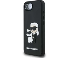 Karl Lagerfeld 3D Rubber Karl and Choupette dėklas skirtas Apple iPhone 16e juodos spalvos