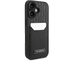 Karl Lagerfeld KLHCP16SPGKHPRPK Apple iPhone 16 6.1″ juodos spalvos kietas dėklas Cardslots Monogram