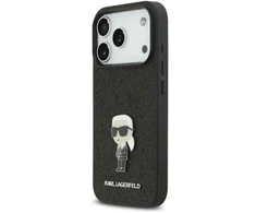 Karl Lagerfeld Fixed Glitter Metal Ikonik dėklas skirtas Apple iPhone 17 Pro juodos spalvos