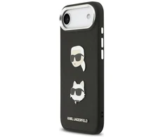 Karl Lagerfeld FW Grained Karl & Choupette Heads Pins & Logo dėklas iPhone Air juodos spalvos
