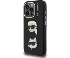 Karl Lagerfeld Grained PU K&CH Heads dėklas skirtas Apple iPhone 15 Pro juodos spalvos
