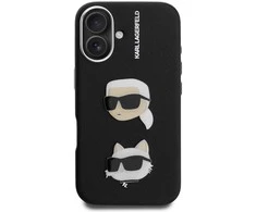 Karl Lagerfeld Grained PU K&CH Heads dėklas skirtas Apple iPhone 16 juodos spalvos