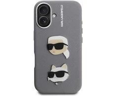 Karl Lagerfeld Grained PU K&CH Heads dėklas skirtas Apple iPhone 16 pilkos spalvos