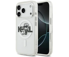 Originalus dėklas Karl Lagerfeld IML blizgučiams Karl &amp; Choupette Sketch Logo Magsafe dėklas Apple iPhone 17 Pro skaidrus