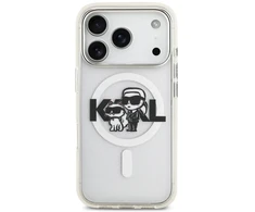 Originalus dėklas Karl Lagerfeld IML blizgučiams Karl &amp; Choupette Sketch Logo Magsafe dėklas Apple iPhone 17 Pro skaidrus