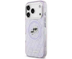 Karl Lagerfeld IML Glitter Karl &amp; Choupette Heads Logo MagSafe dėklas skirtas Apple iPhone 17 Pro Violetinė