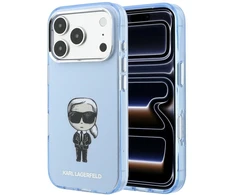 Karl Lagerfeld IML Ikonik Sketch Print MagSafe dėklas, skirtas iPhone 18 Pro Max / 17 Pro Max, šviesiai mėlynas