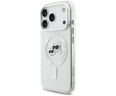 Karl Lagerfeld IML K&amp;CH Heads Metal Frame MagSafe dėklas skirtas Apple iPhone 17 Pro skaidrus