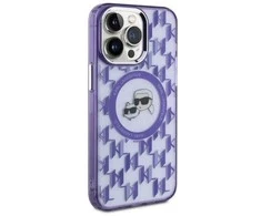 Karl Lagerfeld IML Monogram Karl &amp; Choupette Head MagSafe Apple iPhone 15 Pro Max - dėklas telefonui violetinės spalvos