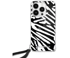 Karl Lagerfeld KLHCP16SHZBPKCCK Apple iPhone 16 6.1″ juodos spalvos kietas dėklas IML Zebra Pattern & Cord
