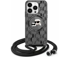 Karl Lagerfeld KLHMP16SHCKCKLCK Apple iPhone 16 6.1" dėklas telefonui juodos spalvos IML Crossbody Monogram Karl &amp; Choupette Head MagSafe