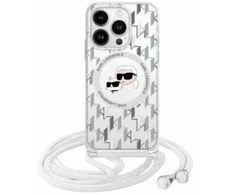 Karl Lagerfeld KLHMP16SHCKCKLCT Apple iPhone 16 6.1" dėklas telefonui skaidrus IML Crossbody Monogram Karl &amp; Choupette Head MagSafe
