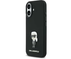 Karl Lagerfeld Liquid Silicone Metal Ikonik dėklas skirtas Apple iPhone 17 juodos spalvos
