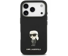 Karl Lagerfeld Liquid Silicone Metal Ikonik dėklas skirtas Apple iPhone 17 Pro juodos spalvos