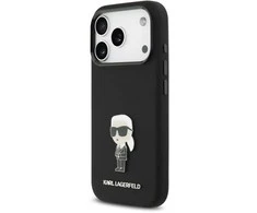 Karl Lagerfeld Liquid Silicone Metal Ikonik dėklas skirtas Apple iPhone 17 Pro juodos spalvos