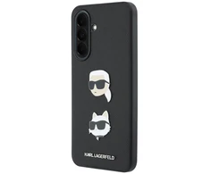 Karl Lagerfeld Liquid Silicone Metal Karl and Choupette dėklas skirtas Samsung Galaxy A37 juodos spalvos