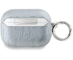Karl Lagerfeld PU Embossed Karl and Choupette Heads dėklas ausinėms AirPods Pro 2 sidabrinės spalvos