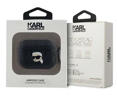 Karl Lagerfeld PU Embossed Karl Head dėklas ausinėms AirPods Pro juodos spalvos