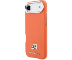 Karl Lagerfeld PU Karl and Choupette Heads Pins MagSafe dėklas skirtas Apple iPhone Air Oranžinis