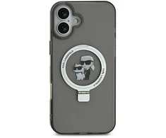 Karl Lagerfeld Ringstand Karl and Choupette MagSafe Apple iPhone 16 dėklas telefonui juodos spalvos