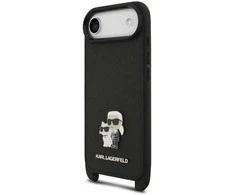 Karl Lagerfeld Saffiano Crossbody Strap Metal Karl and Choupette dėklas skirtas Apple iPhone Air juodos spalvos