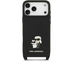 Karl Lagerfeld Saffiano Crossbody Strap Metal Karl and Choupette dėklas skirtas Apple iPhone 17 Pro Max juodos spalvos