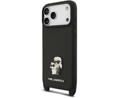 Karl Lagerfeld Saffiano Crossbody Strap Metal Karl and Choupette dėklas skirtas Apple iPhone 17 Pro Max juodos spalvos