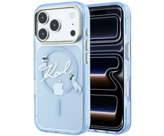 Karl Lagerfeld Script Logo MagSafe dėklas, skirtas iPhone 18 Pro / 17 Pro, šviesiai mėlynas