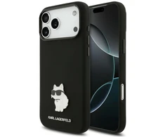 Karl Lagerfeld Silicone Choupette Metal Pin dėklas, skirtas iPhone 18 Pro Max / 17 Pro Max, juodas