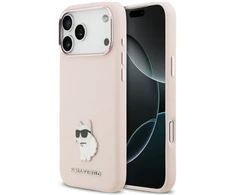 Karl Lagerfeld silikoninis Choupette metalinis kaištis dėklas, skirtas iPhone 18 Pro Max / 17 Pro Max, rožinis