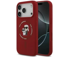 Karl Lagerfeld silikoninis Karl&Choupette žiedinis MagSafe dėklas, skirtas iPhone 18 Pro / 17 Pro, raudonas