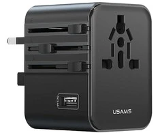 Kelioninis įkroviklis Adapteris USAMS CC308 2xUSB-C 17W 4in1 US/AU/EU/UK juodos spalvos
