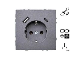 Kištukinis lizdas ir USB A+C kroviklis LIREGUS MODERN,juoda