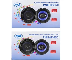Koaksialiniai automobilių garsiakalbiai PNI HiFi650, 120W, 16.5 cm, 3 juostų, komplekte su grotelėmis, 2 vnt.