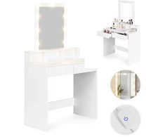 Kosmetinis staliukas su veidrodžiu ir LED apšvietimu, 3 spalvų ryškumo reguliavimas, ModernHome
