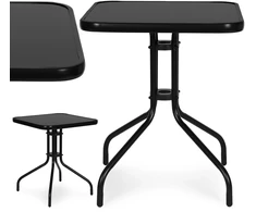 Lauko baldų komplektas Kvadratinis sodo stalas 60 cm grūdinto stiklo stalas sodui, terasai, balkonui, juodas MultiGarden