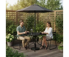 Kvadratinis sodo stalas 80 cm grūdintas stiklas skėčio anga juodas MultiGarden