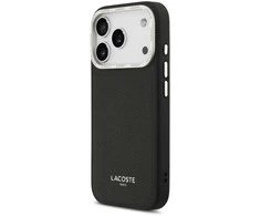 Lacoste PU Leather Champs Elysees MagSafe dėklas skirtas Apple iPhone 17 Pro juodos spalvos