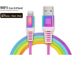 Laidas REAL-EL MFI USB A – Lightning Rainbow 1m, vaivorykštės spalvos