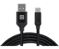 Laidas REAL-EL Premium USB A – C tipo, audinio, juodos spalvos, 2 m, tekstilinis