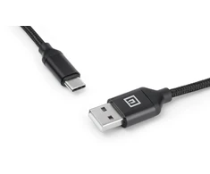 Laidas REAL-EL Premium USB A – C tipo, audinio, juodos spalvos, 2 m, tekstilinis