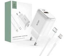 Laidinis įkroviklis 20W USB-C PD + USB QC3.0 + Kabelis 1m USB-C – Lightning Tech-Protect C65W baltos spalvos