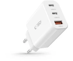 Laidinis įkroviklis 30W 2x PD USB-C + QC3.0 USB Tech-Protect C30W baltos spalvos