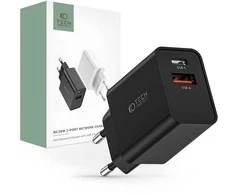 Laidinis įkroviklis 30W PD USB-C + QC3.0 USB Tech-Protect NC30W juodos spalvos